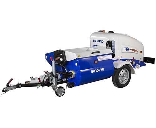Euromair diesel spraying machine for large outside mortar sparying jobs isolated on a white background